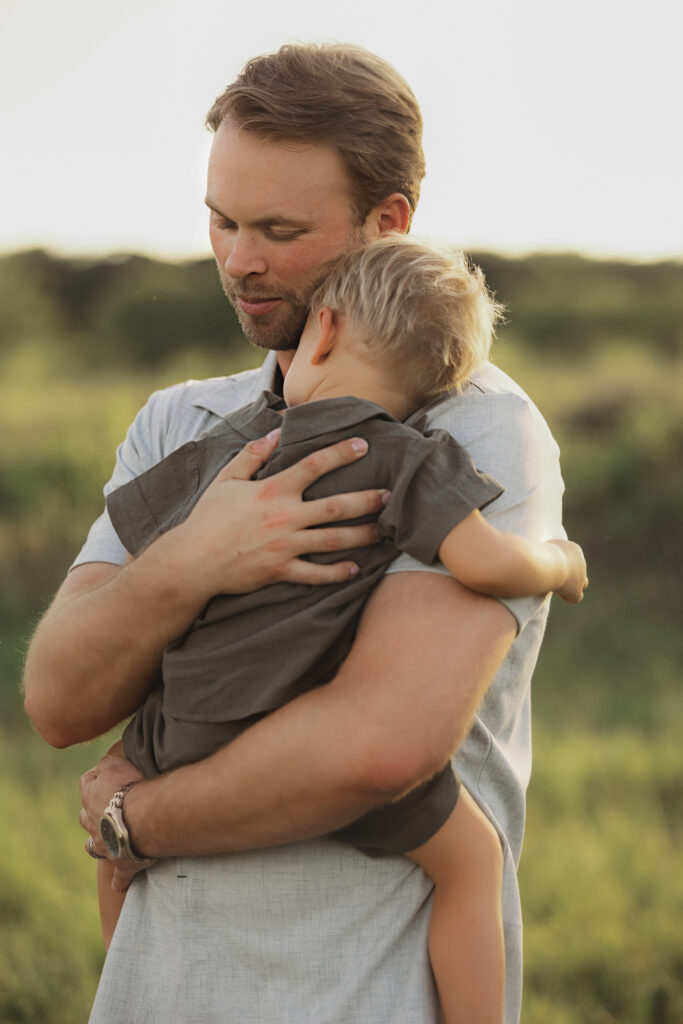 Family portraits outdoors at golden hour in Waco TX
