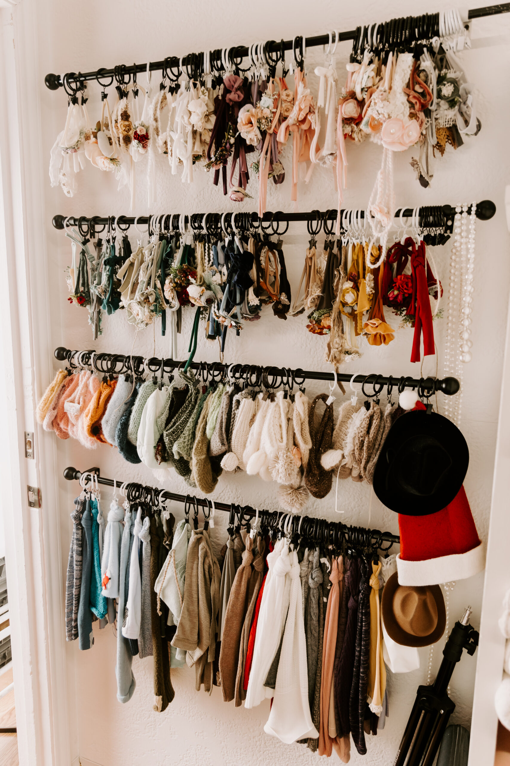 headbands hats bonnets used in photography session for newborn studio